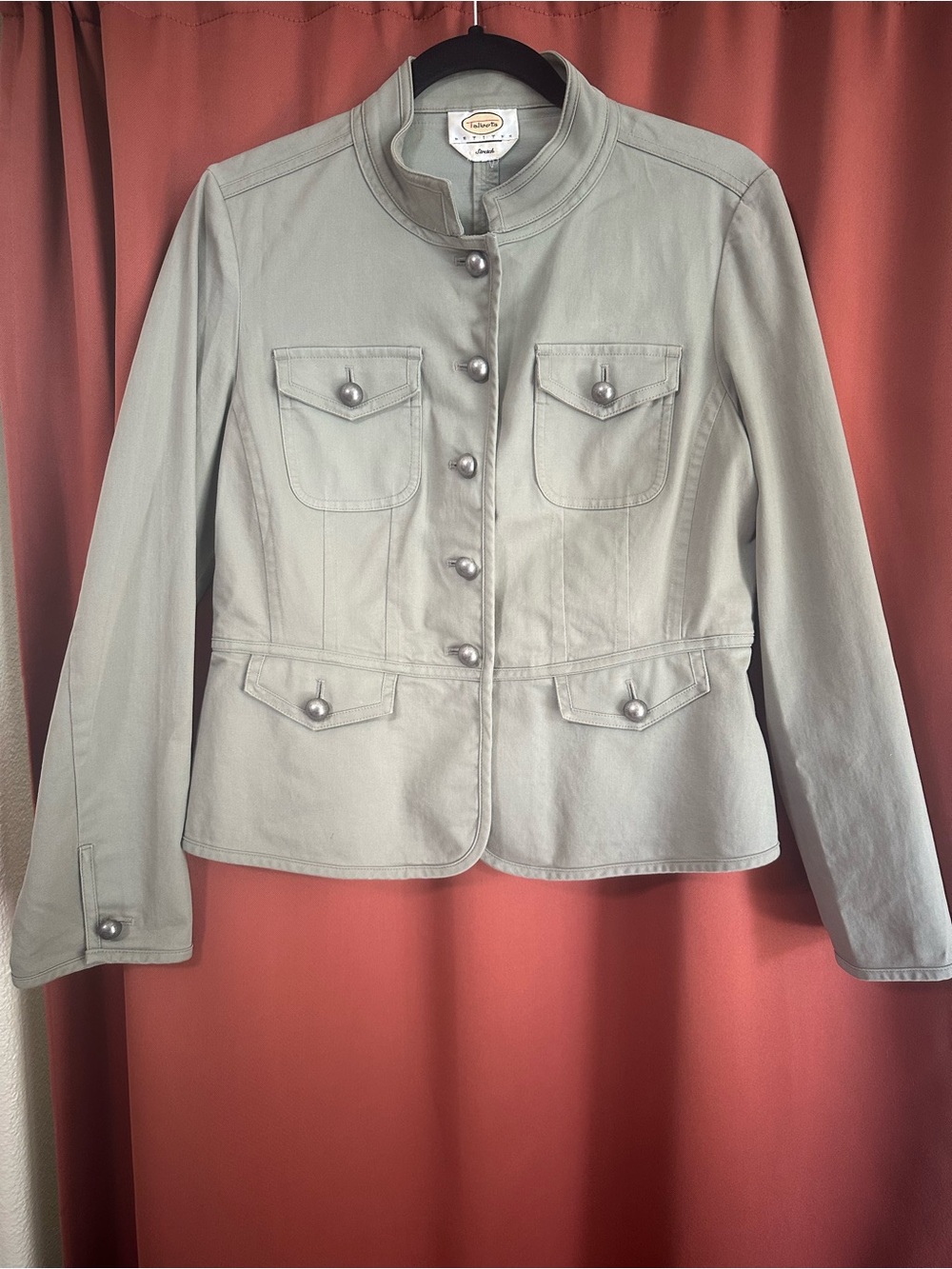 Talbots Vintage Utility Jacket Womens Light Green Cotton Safari Field Coat